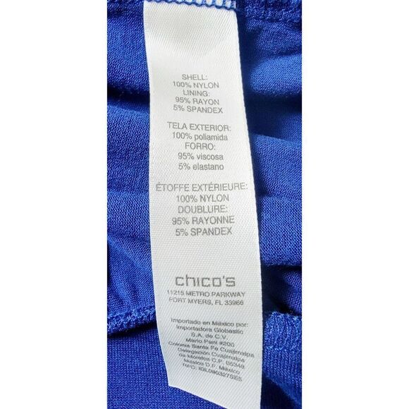Chico's 2 Blues Vivid Stripe Watercolor Lined Blouse Top SS Boat‎ Neck Large - Picture 7 of 8